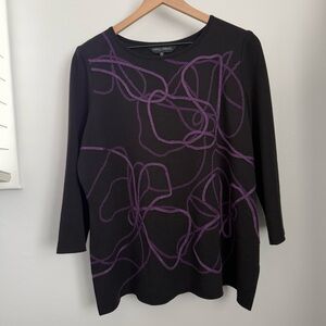 Ming Wang Petite Large Soutache Embroidered Scribble Floral Shimmer Black Purple